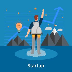 تصویر نمادین استارتاپ با فردی که جت‌پک پوشیده و به سوی موفقیت پرتاب می‌شود.